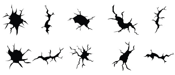 Earthquake icon vector set. Set of natural disaster icon. Asphalt ruin effect or template for shattered damaged surface, disaster or break fracture. Earthquake, crash, destruction vector illustration.
