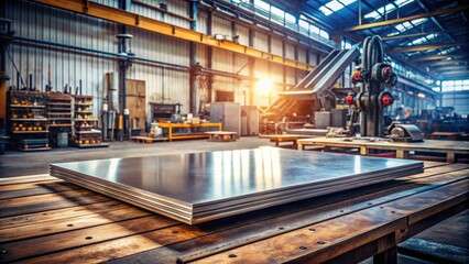 Heavy steel plate on a workbench with tools and machinery nearby