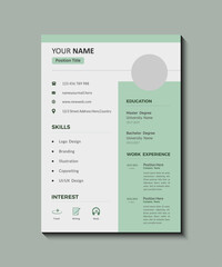 Professional and unique CV resume template design with letterhead cover letter, Professional Resume CV Template with Elegant Color Tones, Simple Vector Resume Template for Professional Applications