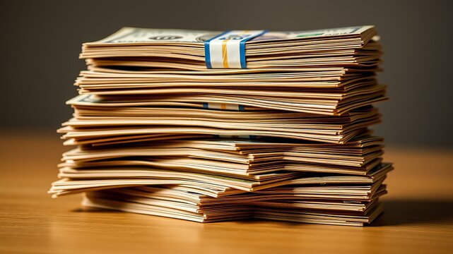 Stack of money representing financial success and wealth accumulation in a business environment