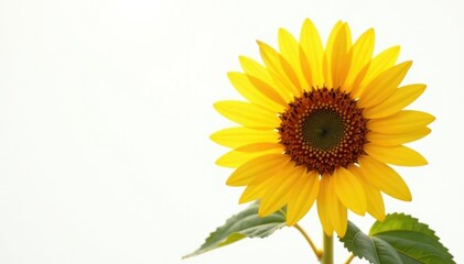 Obraz premium Isolated sunflower on white background with light rays, bright, bloom