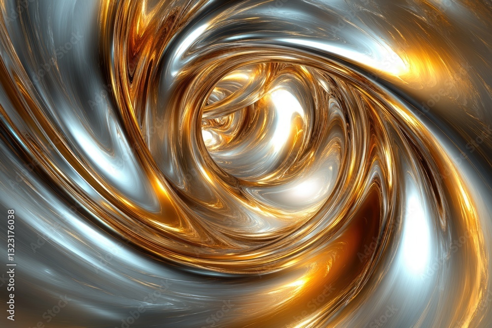 Leinwandbilder Abstract swirling vortex of gold and silver metallic liquid, creating a mesmerizing and luxurious visual effect.
