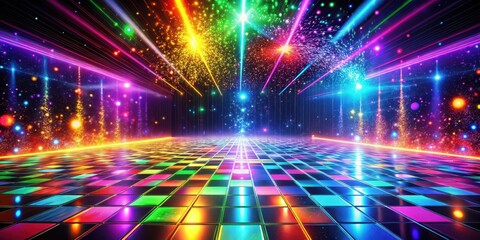 A vibrant disco dancefloor with colorful moving splash effects