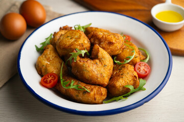 Delicious dish with fish fritters. Traditional Spanish recipe for Holy Week.