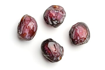 Four Delicious Medjool Dates, Top View, Isolated on White Background