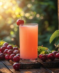 Refreshing Cherry Juice in Outdoor Summer Setting