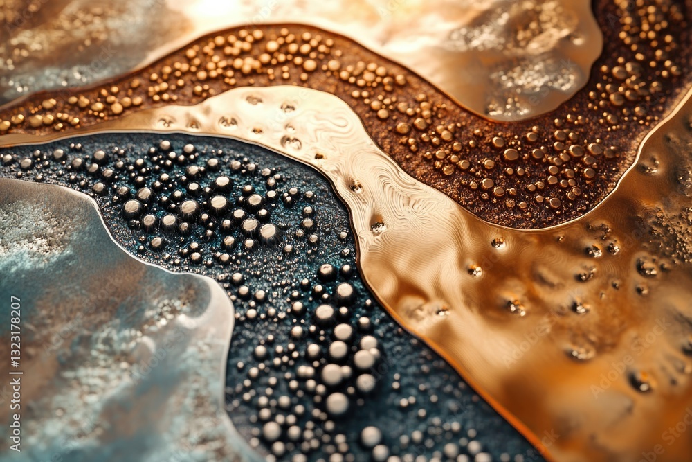 Poster Abstract close-up of metallic textures with varied colors and small bubbles.