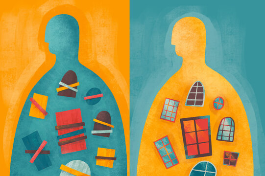 Conceptual illustration of inner turmoil and emotional barriers