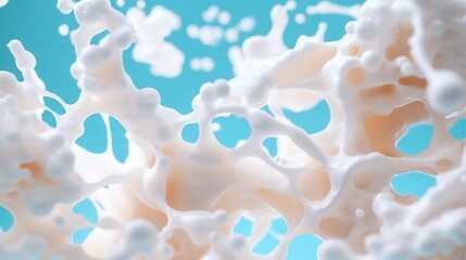 Creamy liquid splash, turquoise background, food advertising