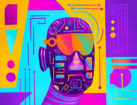 Vibrant futuristic robot illustration