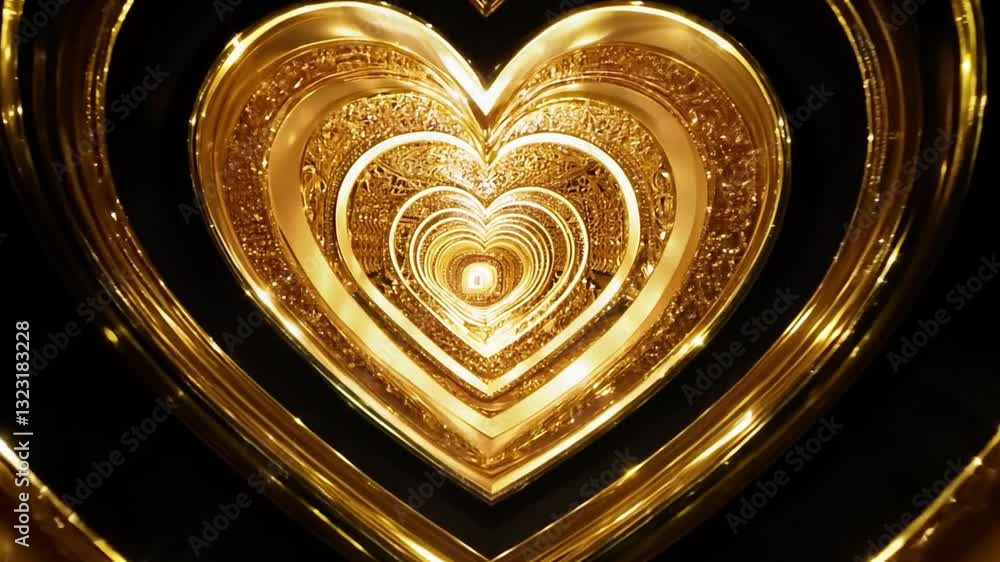 Aufkleber A captivating arrangement of nested hearts creates a dazzling display of golden hues and sparkling glitter. The soft glow emanates from the center, evoking a sense of warmth and love.