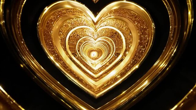 A captivating arrangement of nested hearts creates a dazzling display of golden hues and sparkling glitter. The soft glow emanates from the center, evoking a sense of warmth and love.