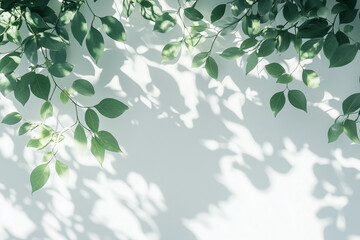 Abstract natural tree leaves shadow on white wall background