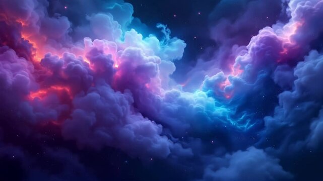 Cosmic Nebula-Inspired Liquid Formations Swirl Slowly Shifting Between Deep Purples Blues Reds Glowing with Ethereal Energy Fantastic festive abstract background 
