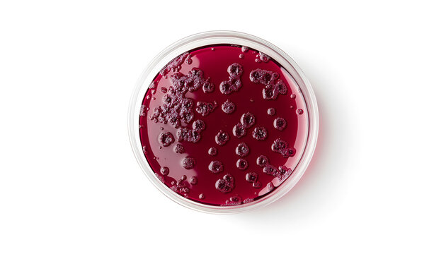 Petri dish with bacteria isolated on white, top view