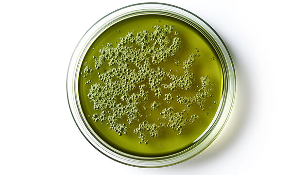 Petri dish with bacteria isolated on white, top view
