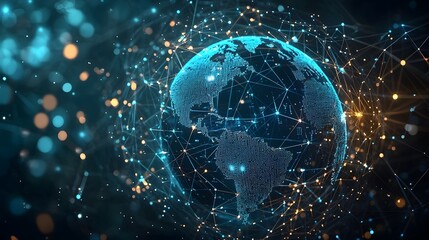 Obraz premium Conceptual Image of Global Business Network with Digital Connectivity and Information Flow