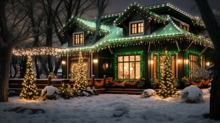 Obraz premium house christmas lights green