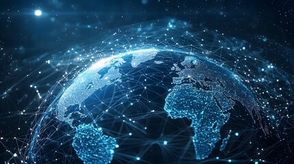 Conceptual Global Business Network with Interconnected Digital Nodes and Flowing Information