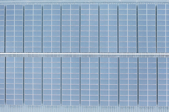 Close Up of Solar Panels on Pitched Roof for Renewable Energy