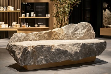 Branding space on a stone rock podium designed for product displays.