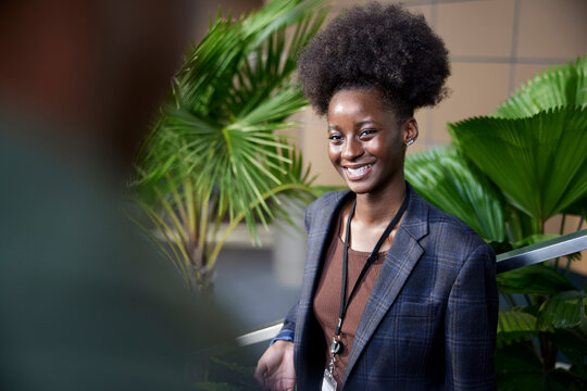Young woman smiling before interview