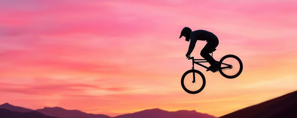 BMX rider mid air performing a trick during competition, sports action, capturing daring and agility