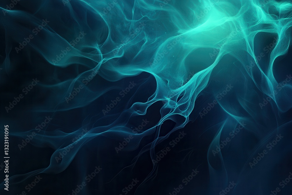Poster Futuristic neural network patterns create a cutting-edge design in deep blue and cyan with a black fading background