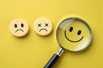 Magnifying Happiness Finding Optimism Discovering Positivity Looking at Happy Face Through Magnifier