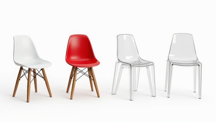 Modern Dining Chairs White Red and Transparent Plastic Chairs Set