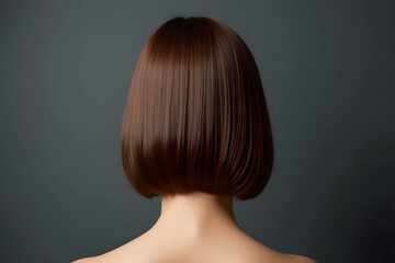 Naklejka premium Elegant women's bob haircut viewed from the back against a dark background 