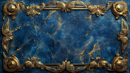 Royal Frame in Royal Blue and Gold: An exquisitely crafted rectangular frame, boasting intricate golden ornamental details, is set against a background of striking deep blue with gold accents.