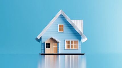 A house elegantly placed on a blue background representing tranquility and financial security in mortgage lending solutions