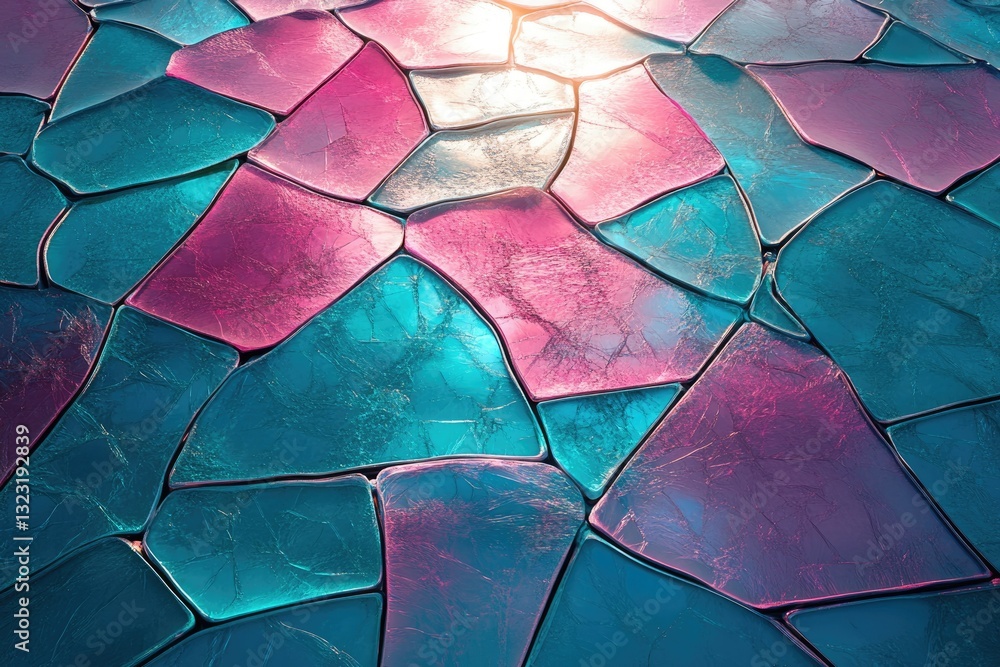 Poster Abstract image of iridescent teal and pink mosaic-like pattern, creating a textured, gleaming surface.