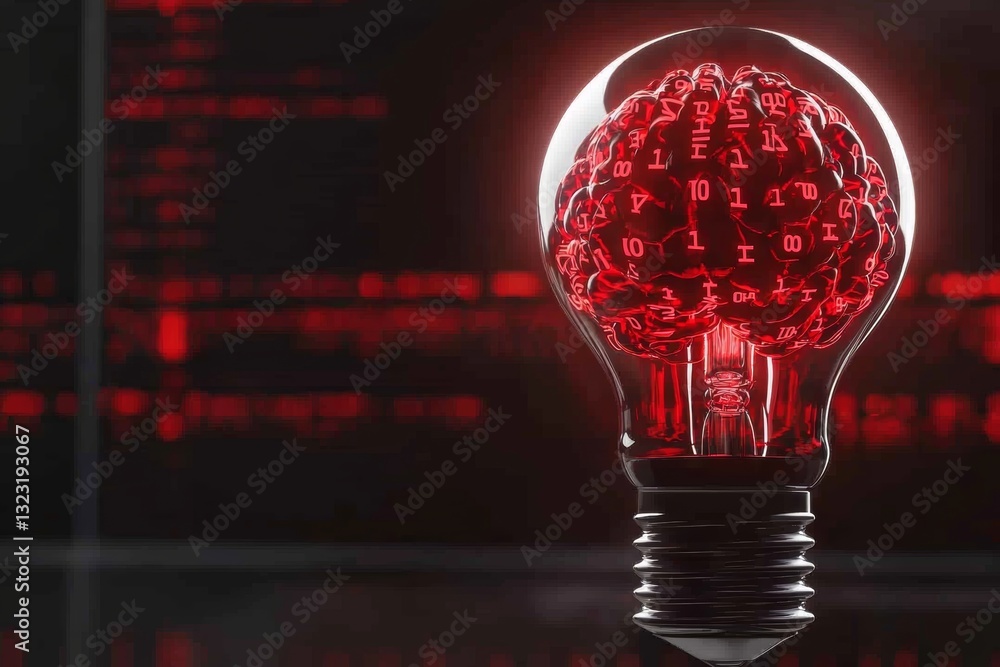 Poster a visually striking sci-fi concept of a neural-powered light bulb, emitting electric energy and digi