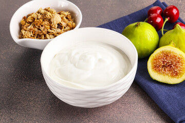 Traditional homemade Greek yoghurt with granola