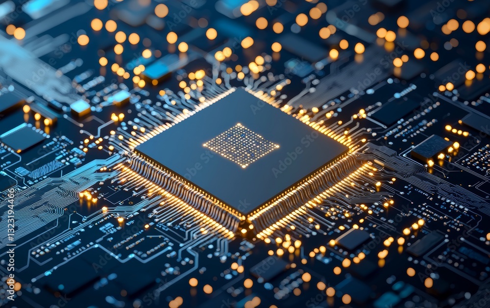 Aufkleber a close-up of a digital esim processor with a glowing holographic effect, representing next-generati