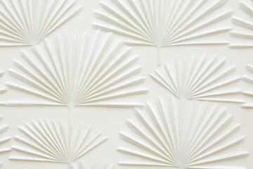 Seamless delicate metallic silver fan palm designs on soft ivory, refined Art Deco pattern, sophisticated high-end botanical elegance
