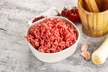 Minced beef meat in the bowl