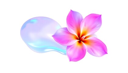 Obraz premium Blue Pink Frangipani Flower Fluid Holographic Iridescent 3D White Background Cutout