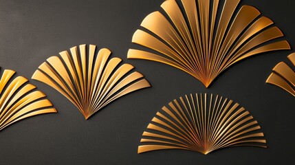 Seamless symmetrical geometric floral fans in metallic gold, refined high-end Art Deco botanical luxury pattern, sophisticated ornamental refinement