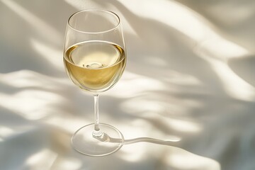 Sparkling Champagne in Elegant Glass, Sunlit Beige Fabric Background
