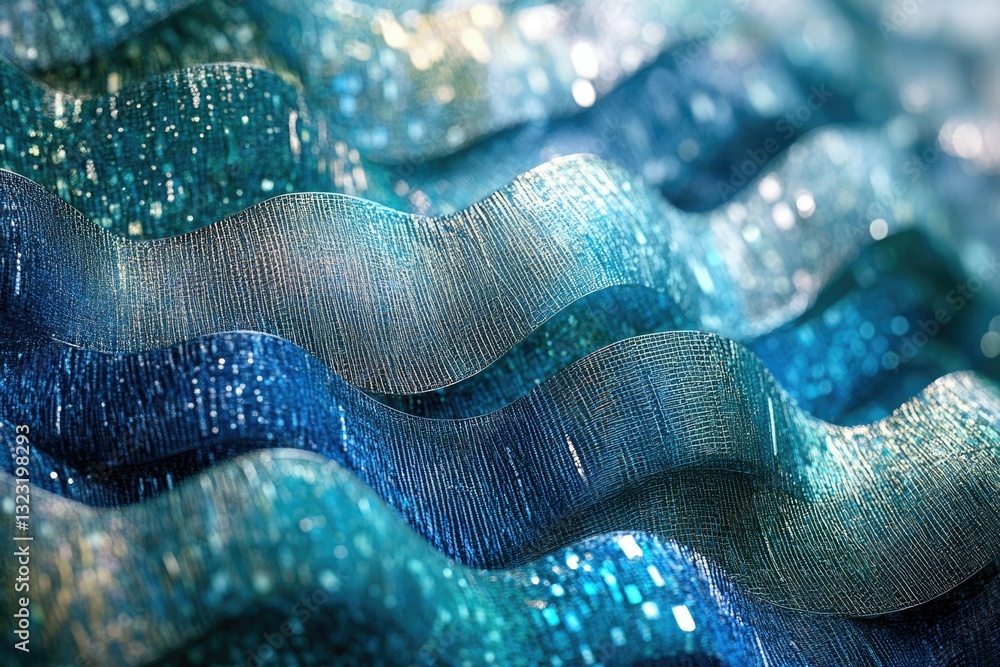 Leinwandbilder abstract image of shimmering teal and blue fabric waves, creating a luxurious and elegant texture.