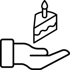 Fototapeta premium Pie or Cake with Candle Over Giving Hand Minimalistic Line Icon for Web and Graphic Design, Apps, Banners, Social Network and Cards