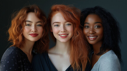 Fototapeta premium Joyful diverse women: captivating smiles in a portrait embracing various skin tones