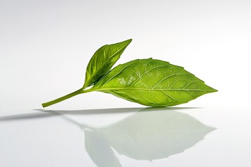 Obraz premium Vibrant Green Leaf with Reflection Nature Photography, Botanical Stock Image