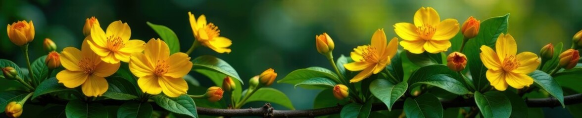 Obraz premium Ornate foliage with clusters of golden blooms, blooms, delicate petals