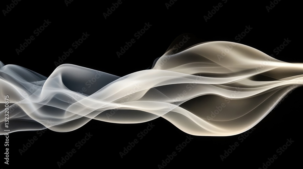 Poster ethereal smoke waves in soft flowing curves on a dark background for creative projects and abstract 