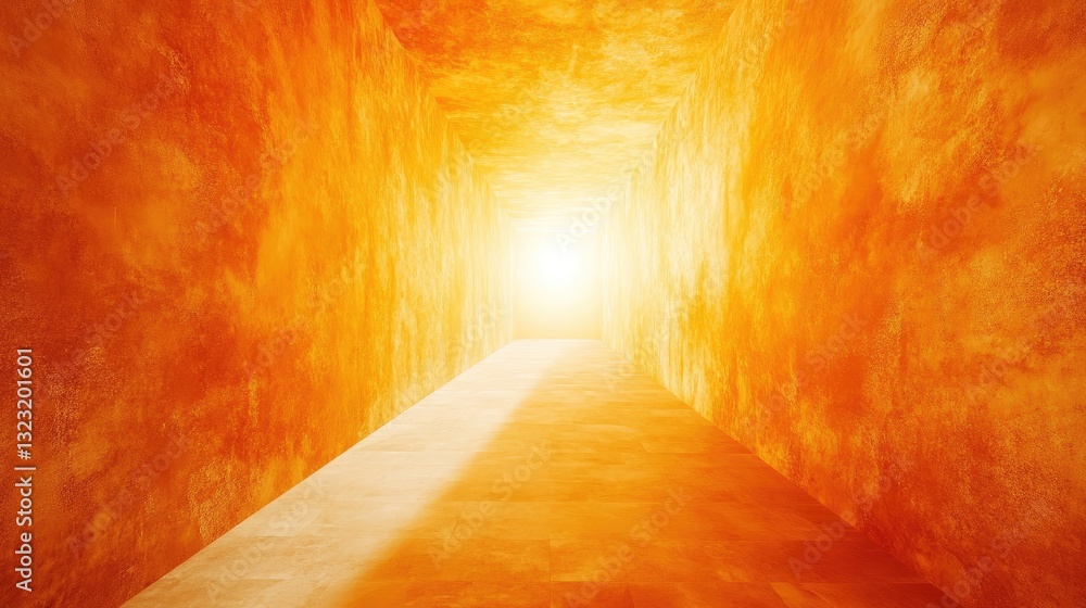 Poster bright orange abstract tunnel with light at the end creating an inviting atmosphere