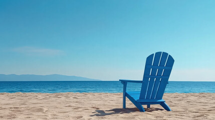 Tranquil seaside retreat featuring a blue chair positioned on a sandy beach for relaxation and scenic ocean view